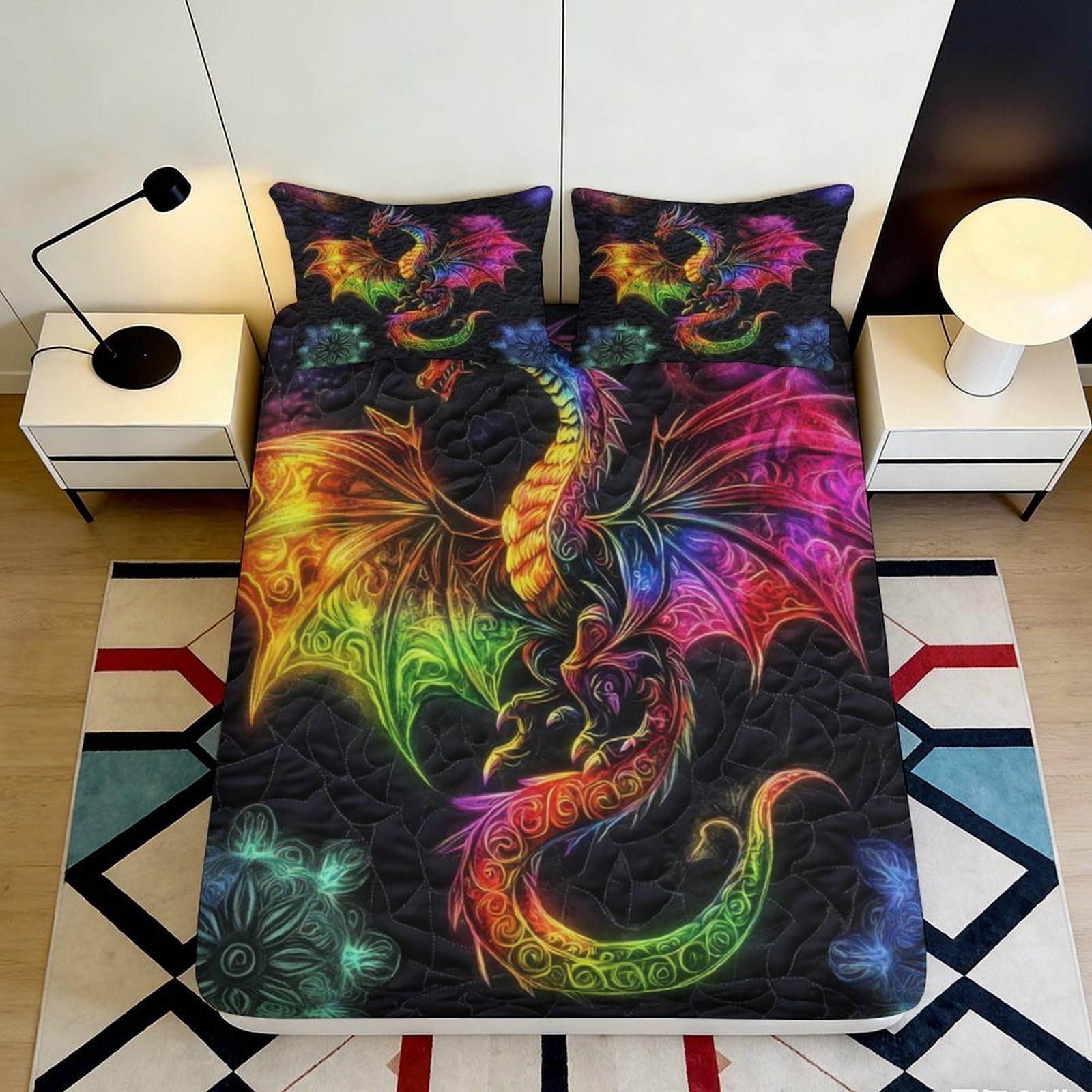 Pnayamiorkfel Style-5 3D Printed Rainbow Dragon Fitted Sheet Microfiber Vibrant Fantasy Mattress Cover For Bedroom Guest Room Decor Easy Care 90X200x25cm