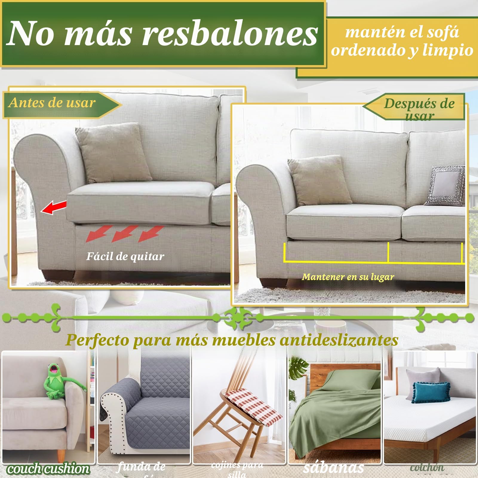 TEUVO Cinta adhesiva antideslizante 11 cm x 10 m para sofá, colchón y muebles, hogar y oficina