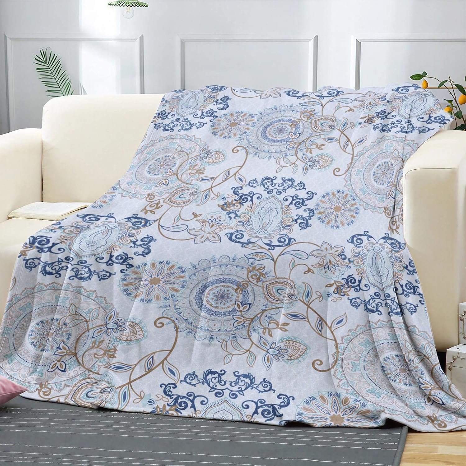 Neasow Teal Fleece Throw Blanket, Light Blue Paisley Design Floral Cozy Decor Nap Blankets for Sofa Bed Couch Chair or Dorm Throws 40×50 inches - Image 8