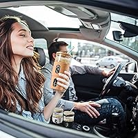 Vista 7 de Vaso de vidrio de 32 onzas con popote y tapa de bambú con funda de silicona, vaso de café helado reutilizable, se adapta al soporte de vasos