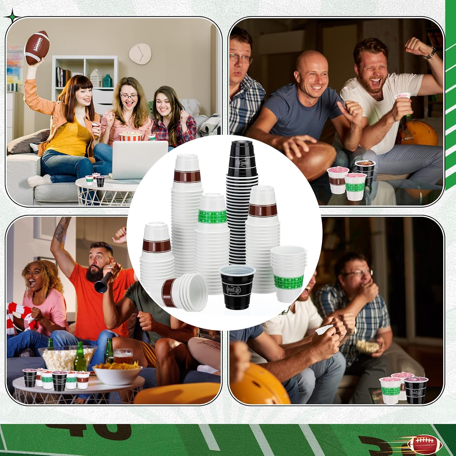 Baderke 100 Pcs 2 oz Football Shot Glasses Disposable Plastic Football Shot Cups Bulk for Sports Theme Parties and Tailgate Events Birthdays Party Decorations Supplies and Favors