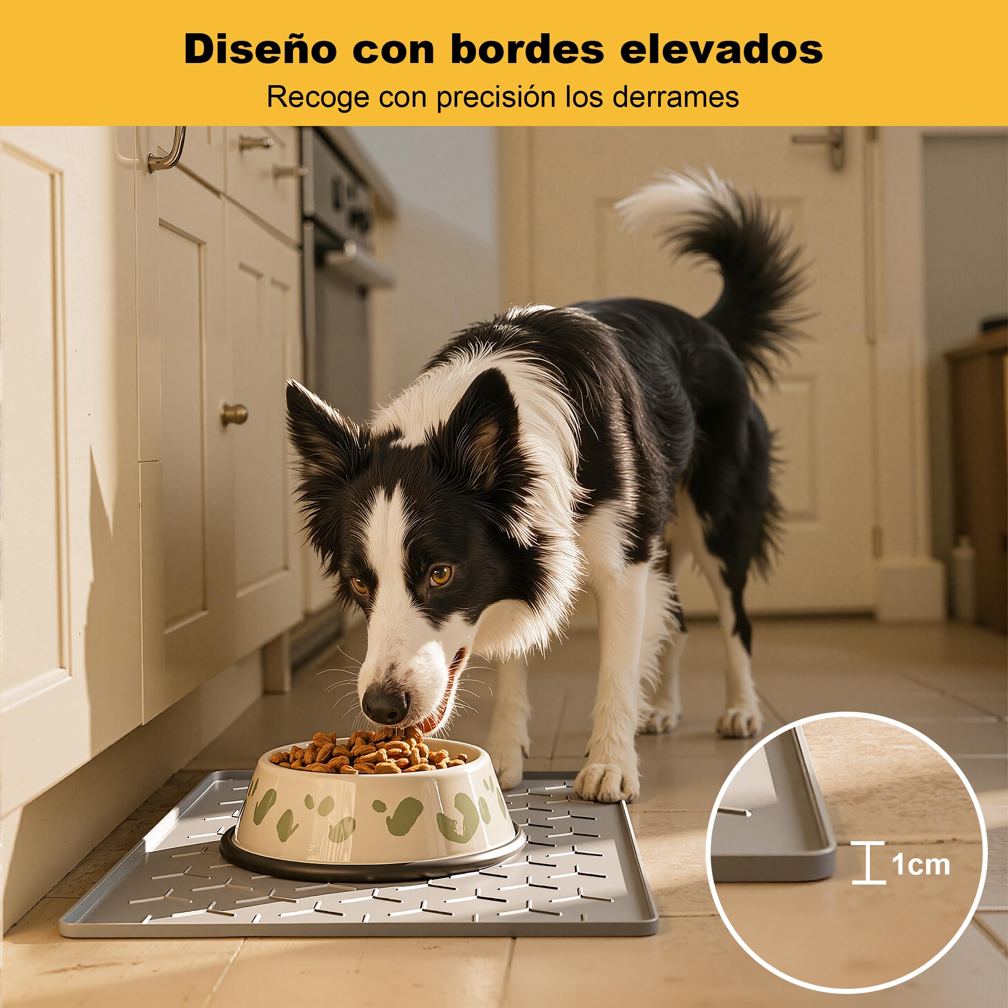 Pieviev Alfombra Comedero de Perros y Gatos 40x60 cm, Alfombrilla para Cuenco de Silicona, Material Apto para Uso Alimentario, Impermeable y Antideslizante, Gris Claro