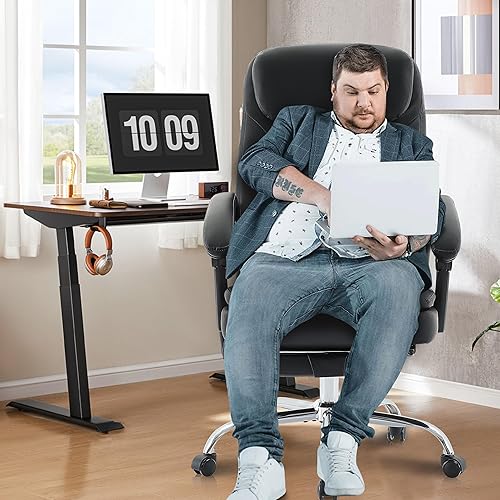 Miniatura 2 de Silla de oficina de masaje de 6 puntos con calefacción, sillas de escritorio ergonómicas con reposapiés y respaldo alto reclinable de 135, silla de