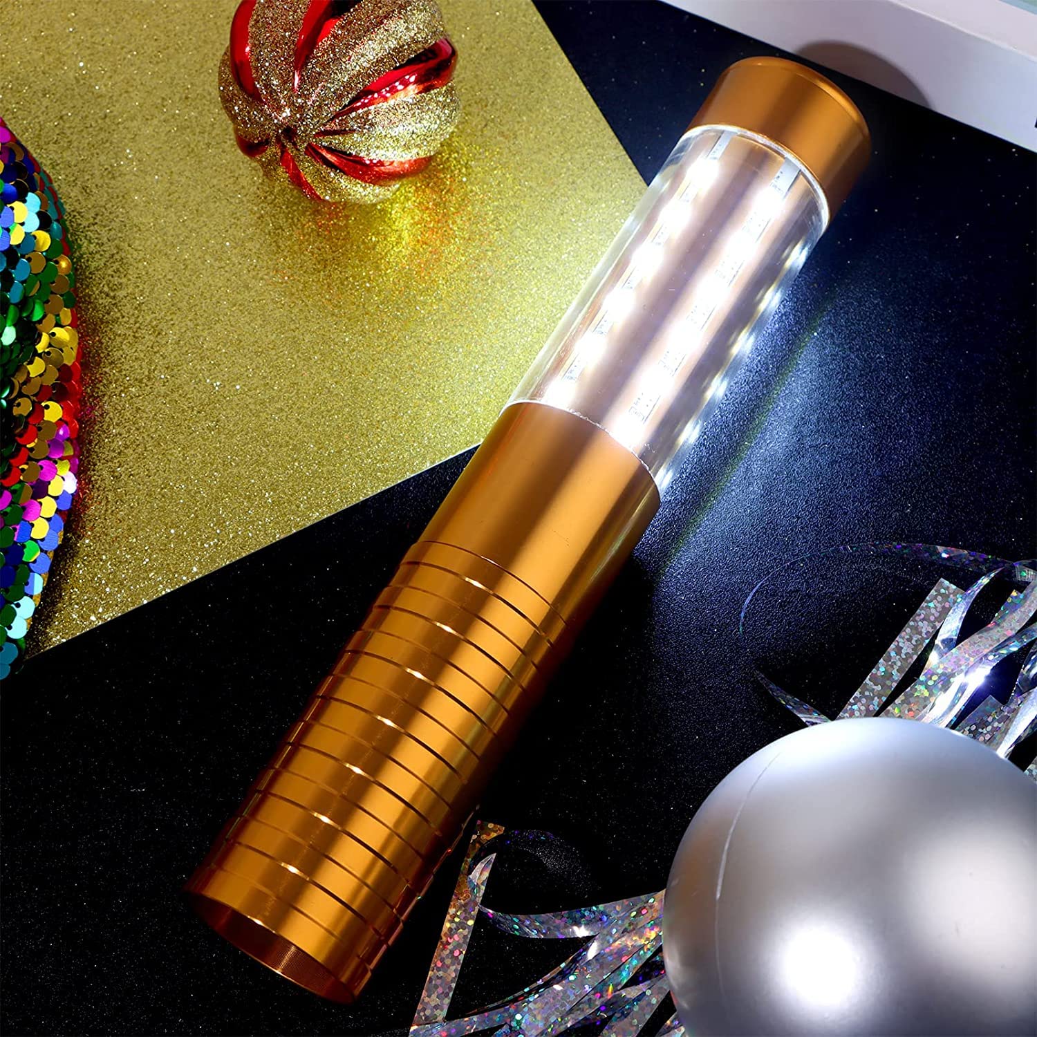 Baton Stroboscópico LED Bastón luminoso estroboscópico para botella de champán, luz blanca, reutilizable para karaoke, bar, discoteca, bodas, fiestas (dorado)