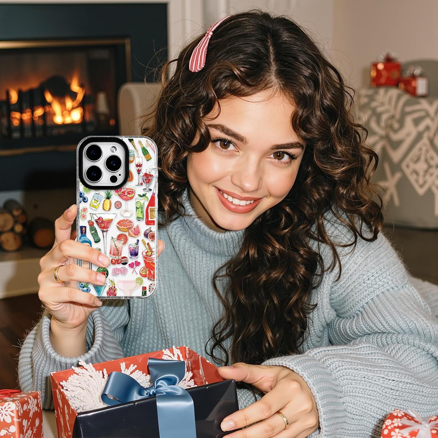for iphone 15 case [military-grade drop protection/tropical soft tpu protective/camera protection/for women & girls]-summer vibes cocktail collage design drinkscollage iphone 15