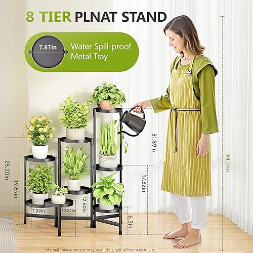 Miniatura 3 de Soporte de metal para plantas de 8 niveles para interiores, estante de esquina giratorio para plantas al aire libre, soporte de exhibición de