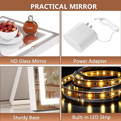 Miniatura 8 de Hasipu Espejo de tocador con luces y Bluetooth, espejo de maquillaje LED de 11 x 14 pulgadas, espejo de maquillaje iluminado con 3 modos regulables,