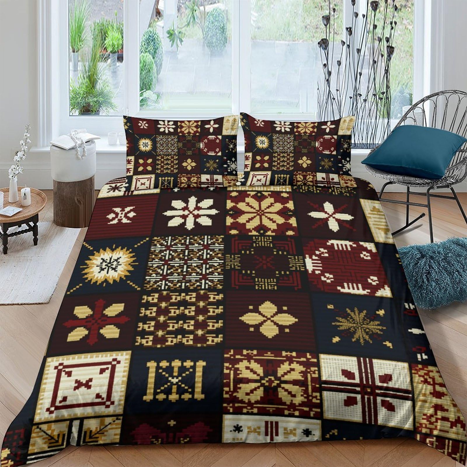 Ctjqhvkz Style-5 3D Printed Boho Patchwork Fitted Sheet Microfiber Soft Multicolor Geometric Mattress Cover Bedroom Dorm Decorative Washable Single（135X200cm）