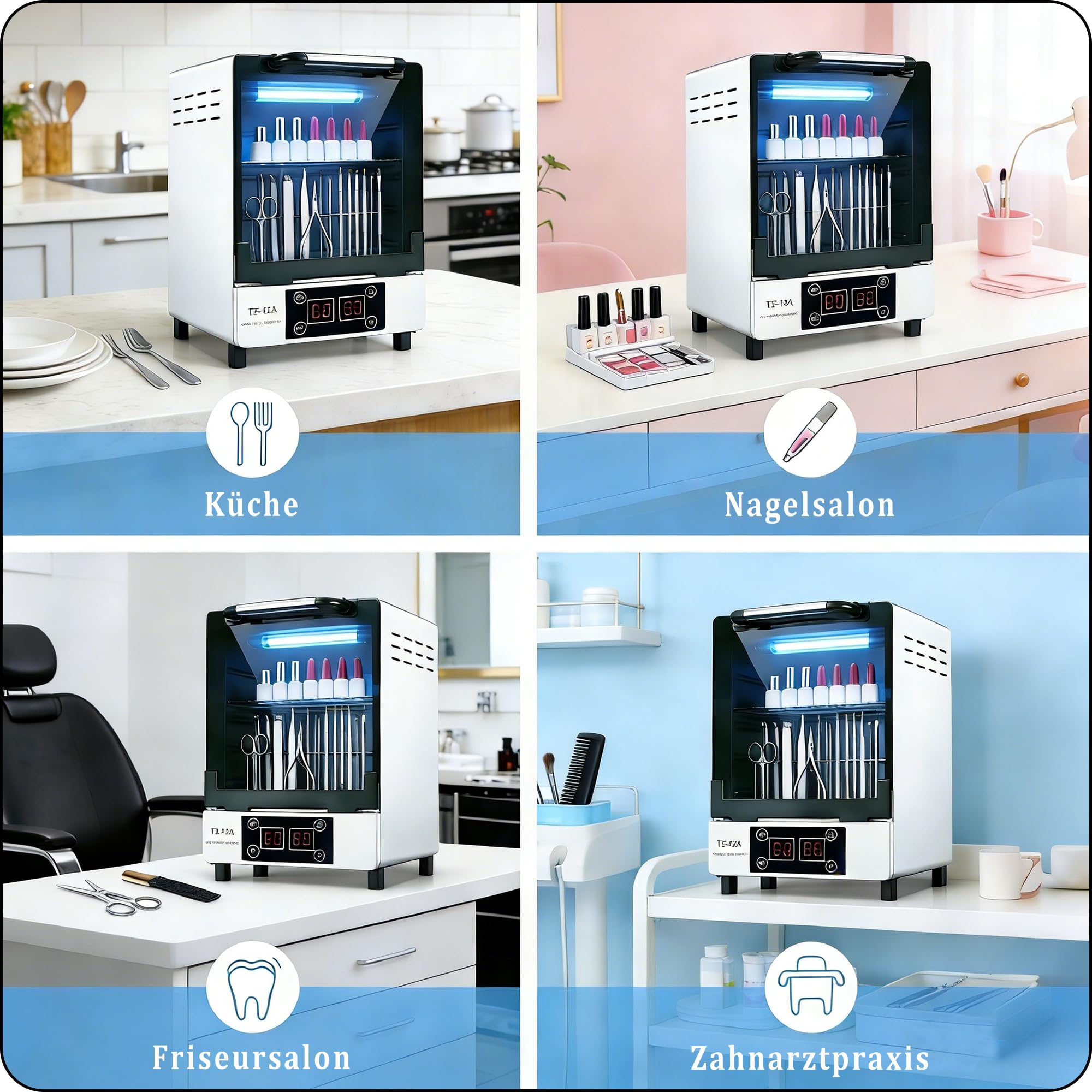UV-C Nagelstudio Sterilisator & Trockner, UV-C 254nm + Heißlufttrocknung 45-80°C, 0-60Min Digital Timer, Edelstahl Desinfektionsschrank für Nagelzubehör, Friseur, Kosmetikstudio
