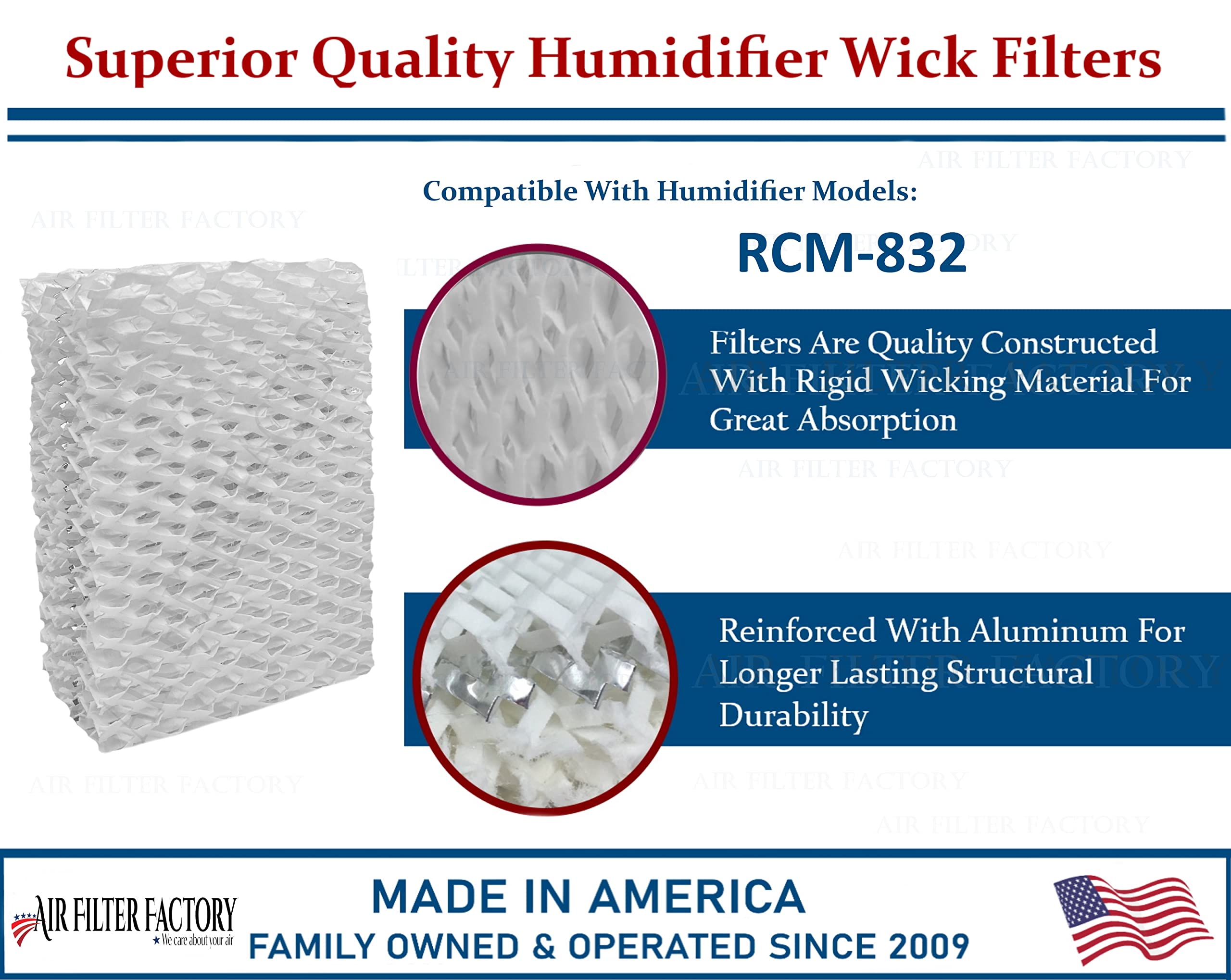4-Pack Air Filter Factory Replacement For ReliOn RCM-832 Humidifier Wick Filters