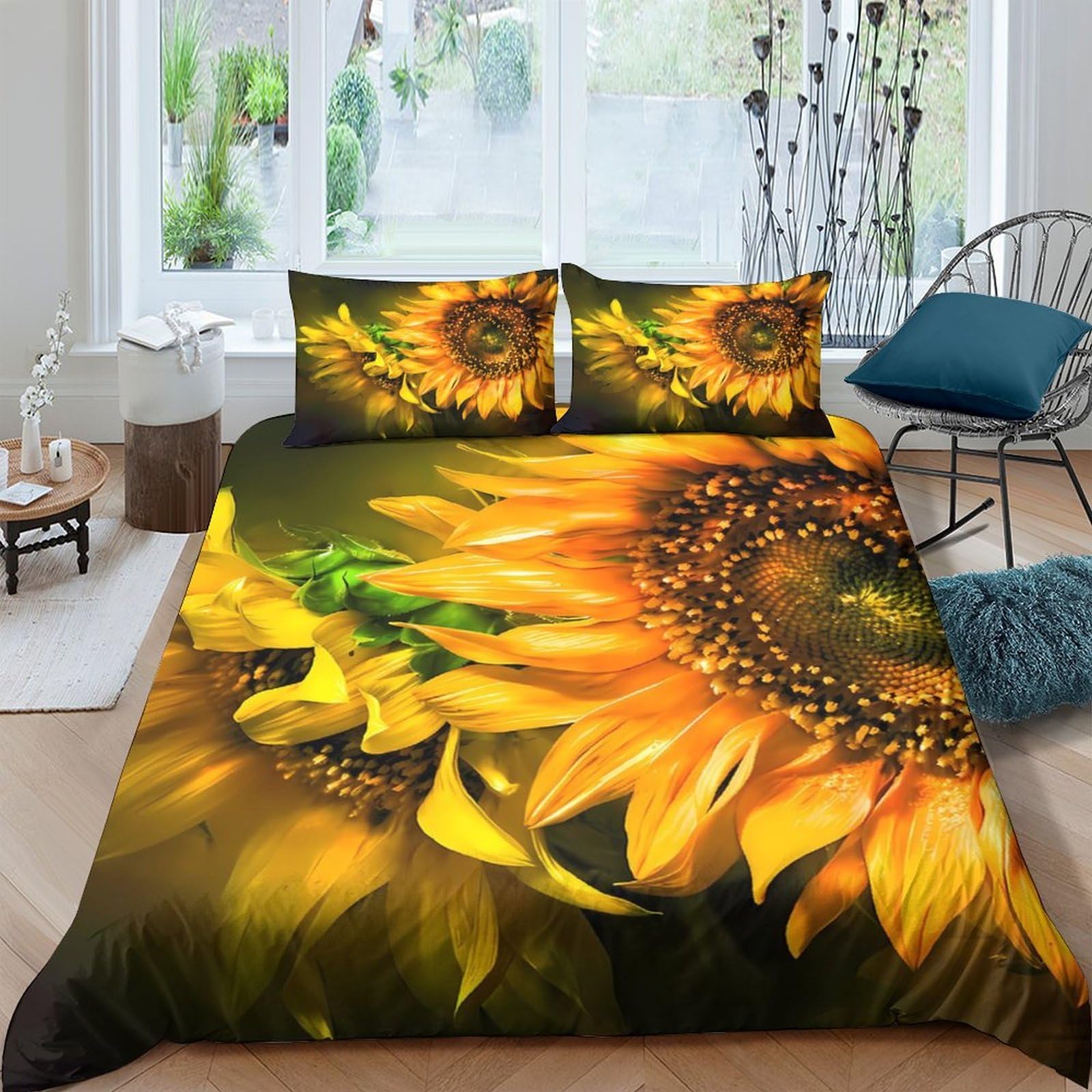 Ctjqhvkz Style-2 3D Printed Sunflower Bloom Fitted Sheet Microfiber Soft Yellow Floral Mattress Cover For Bedroom Guest Room Decor Single（135X200cm）