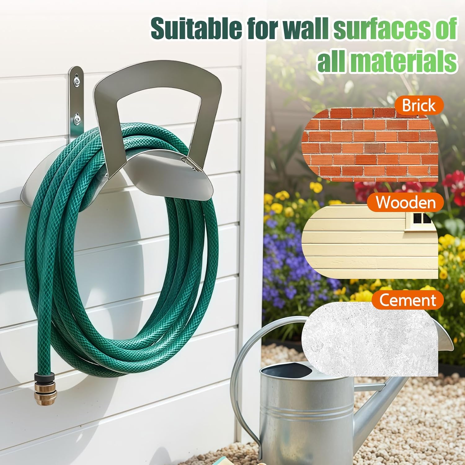 Primst Garden Hose Holder Wall Mount Hose Hanger Heavy Duty Metal Hose Bracket Water Hose Storage Organizer Durable Hose Holders (Stainless Steel)