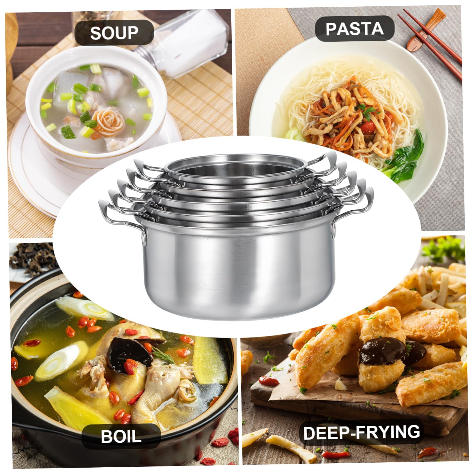 Gatuida Set 10 Pezzi Pentole in Acciaio Inox con Doppio Manico e Coperchio in Vetro, Pentole per Zuppa, Stufato e Porridge, Compatibili Piani Cottura a Induzione, per Cucina Domestica