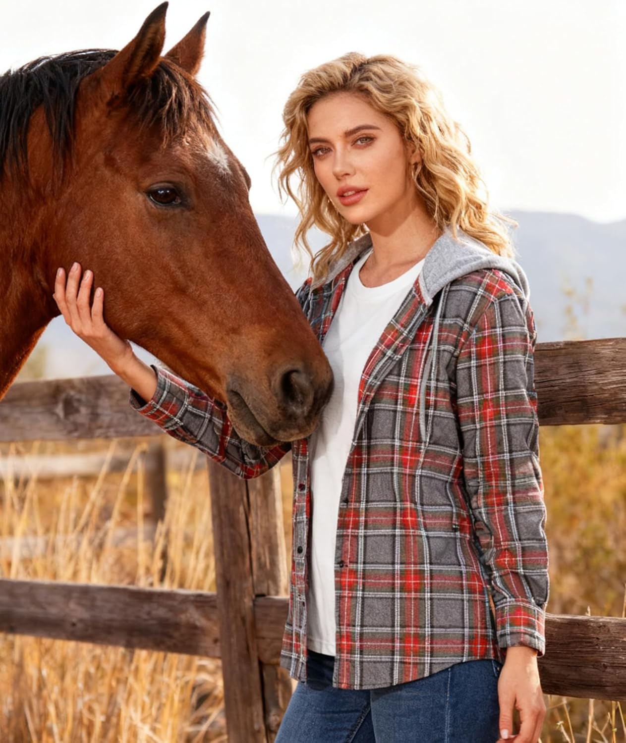 Men's Flannel Shirt Plaid Hoodie Stylish Long Sleeve Fall Casual Button Down Western Shirts with Flat Pocket - Image 3