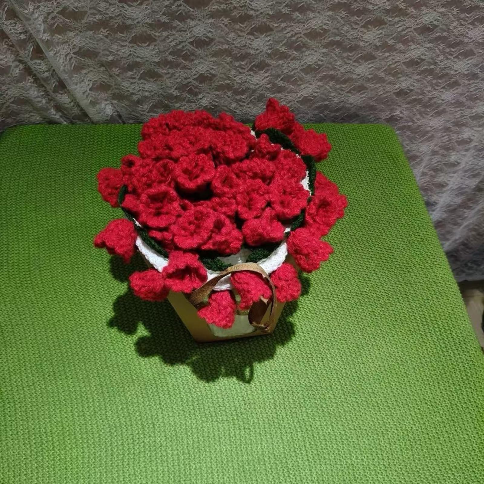 Finished Rose Bouquet Crochet Flower Blanket, Handmade Roses, Bellflower Throw, Soft Knitted Woven Blankets Gift for Mother's Day, Anniversary, Birthday(Red Bells on white,Dia. 110cm)