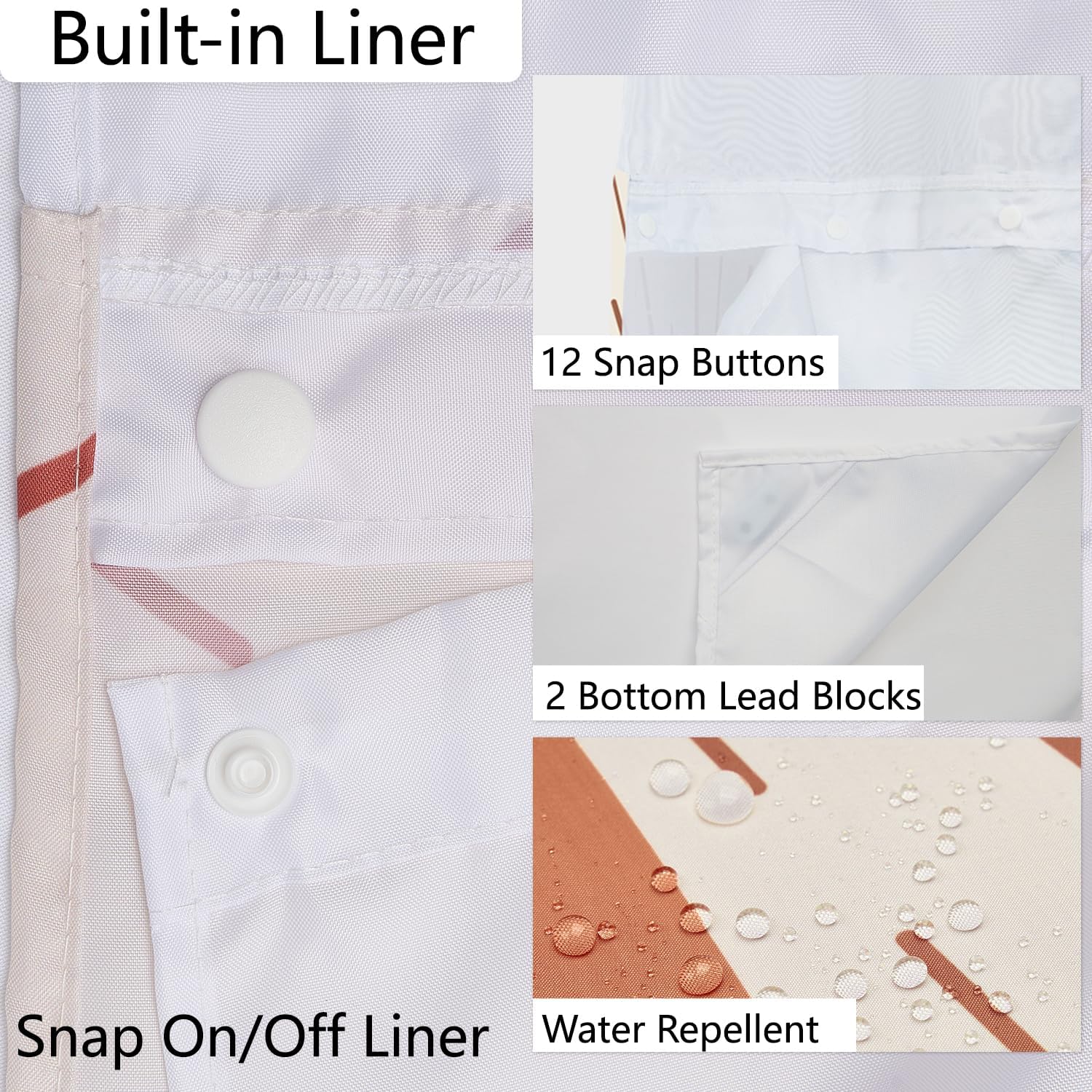 No Hook Boho Shower Curtain with Snap in Liner, Mid Century Design, Abstract Sunset Mountain Waterproof Shower Curtains for Bathroom Decor, See Through Top Window, 71x74 Inches