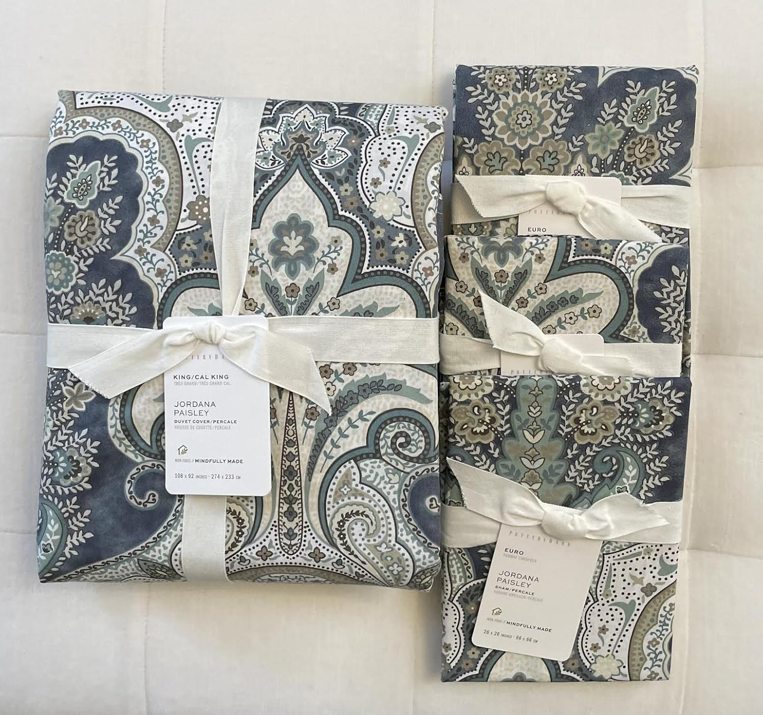 Pottery Barn Jordana Duvet Cover King/California King & Three Euro Shams ~Blue