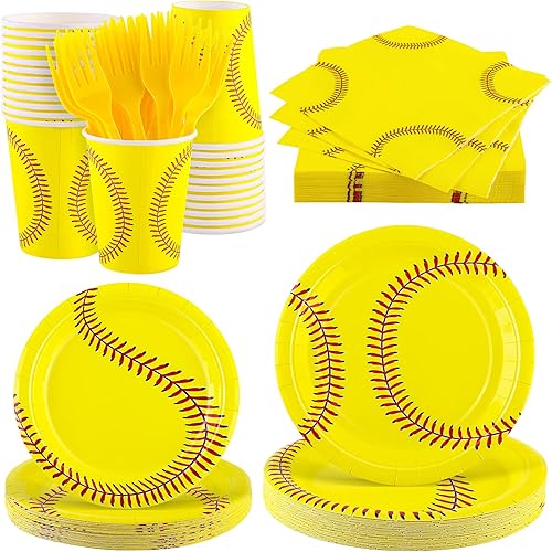 Vista 120 de durony 144 Pieces Sports Themed Paper Plates and Napkins Dinnerware Set Sports Birthday Party Tableware Paper Plates Napkins Forks Serve 24 for