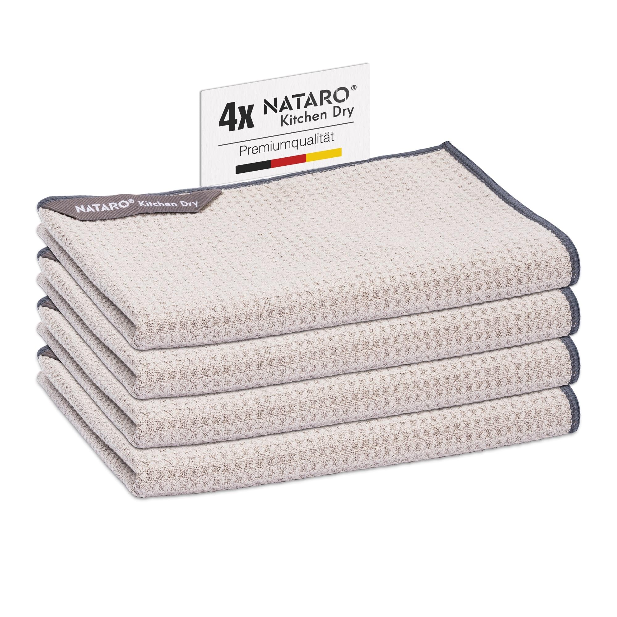 NATARO 4 Asciugatutto da cucina, strofinacci in microfibra premium, altamente assorbenti, durevoli, striature e senza pelucchi per la sua cucina, incluso strofinaccio, omaggio, grigio chiaro 70x45cm