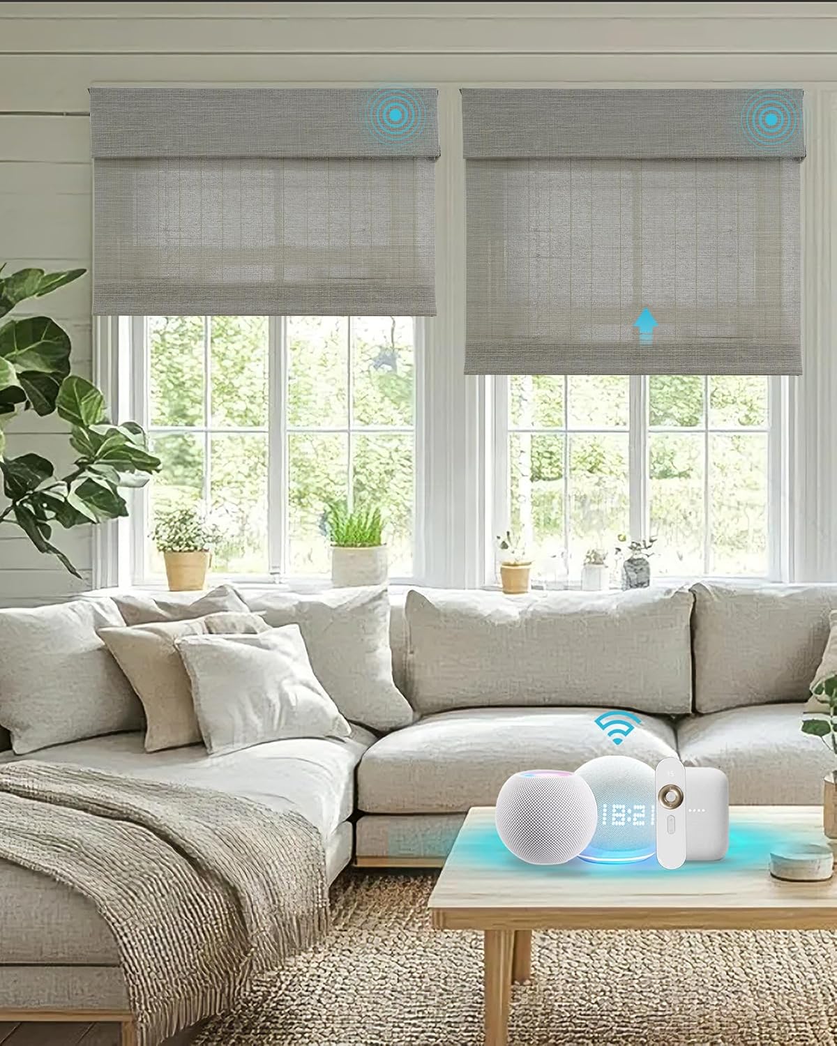 Motorized Bamboo Roman Blinds with Remote, Woven Roman Shades Compatible with Alexa Google Home, Automatic Bamboo Blind for Indoor Windows CustomSize(Sunwoven)