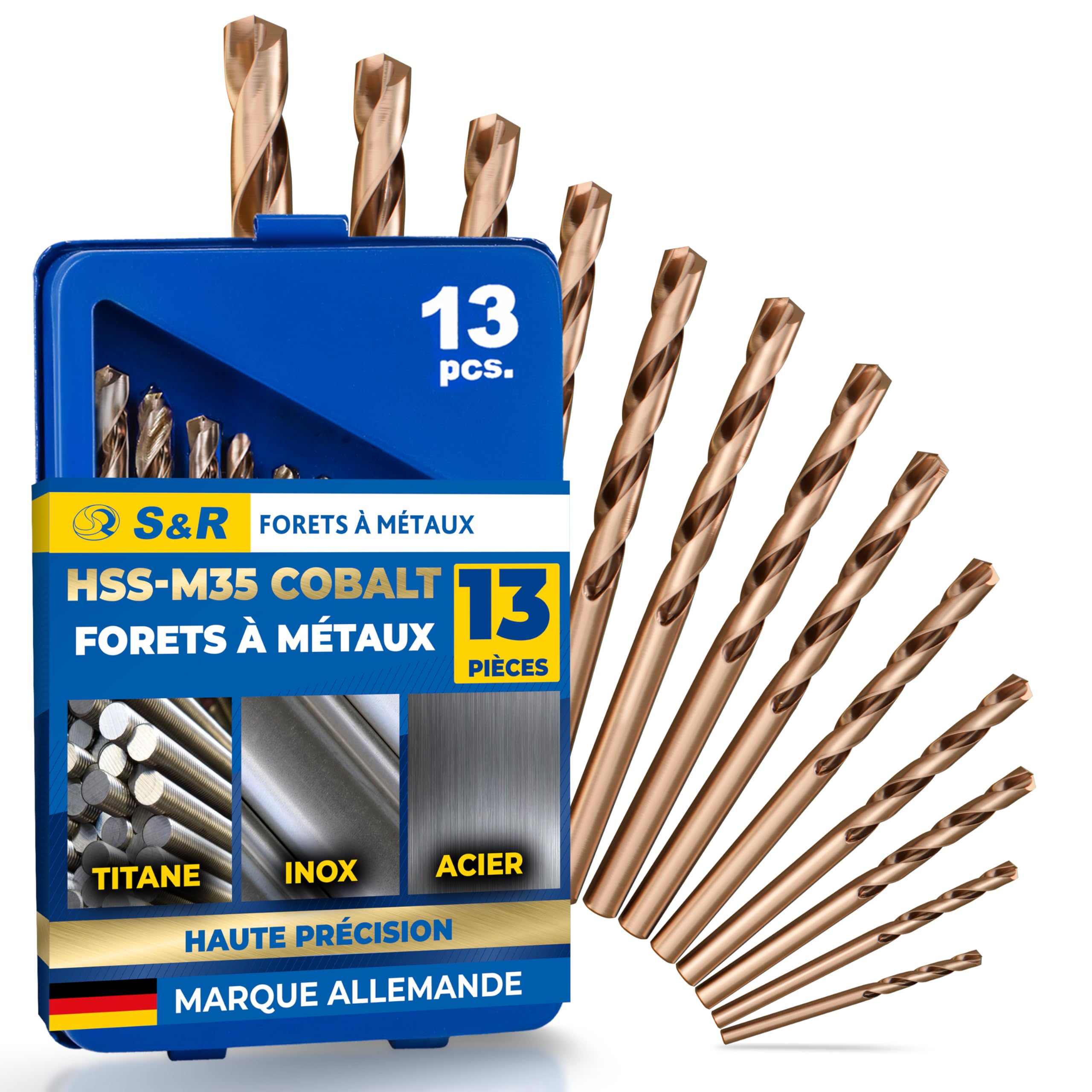 S&R Forets à Métaux HSS Cobalt 1-6,5 mm Set 13 Pièces DIN 338 Coffret Métal