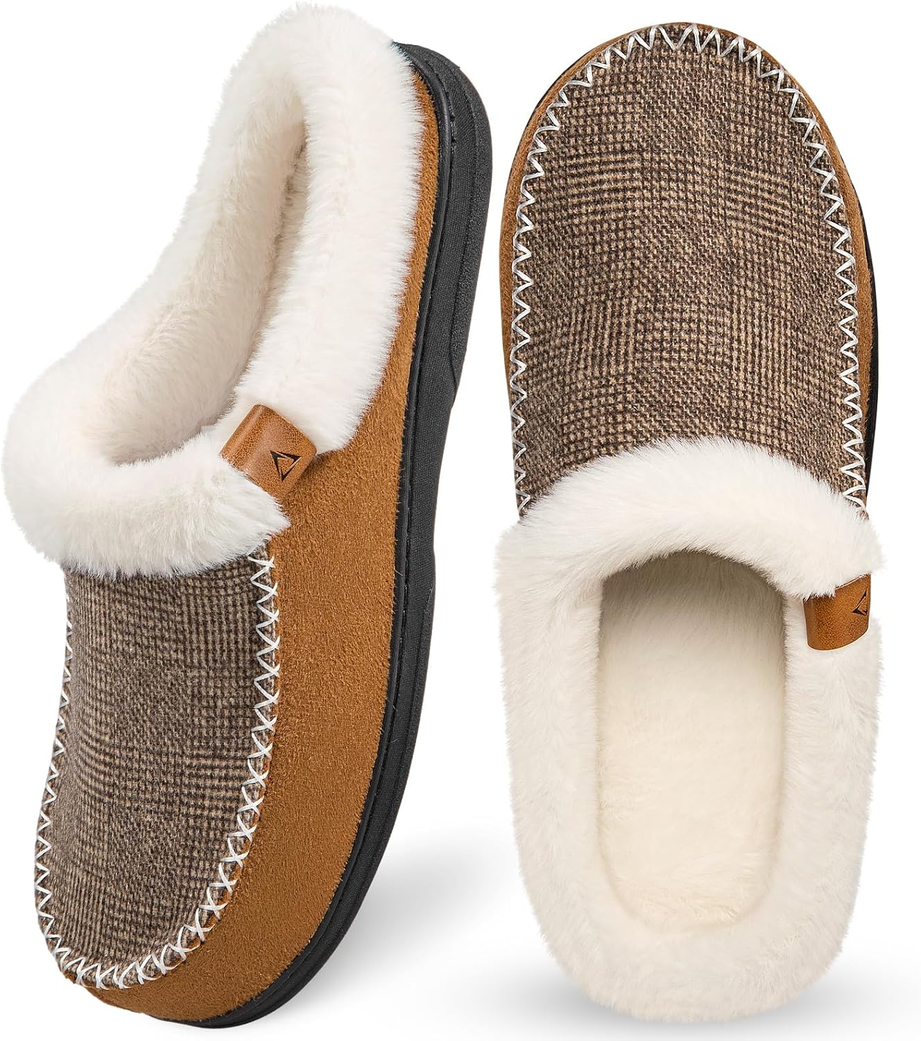 ATHMILE Men's Slippers Slip On Moccasin, Indoor Outdoor Warm Fuzzy Comfy House Shoes, Fluffy Wide Loafer Home Bedroom Slippers