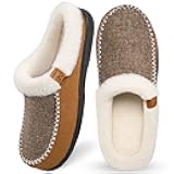 ATHMILE Men's Slippers Slip On Moccasin, Indoor Outdoor Warm Fuzzy Comfy House Shoes, Fluffy Wide Loafer Home Bedroom Slippers