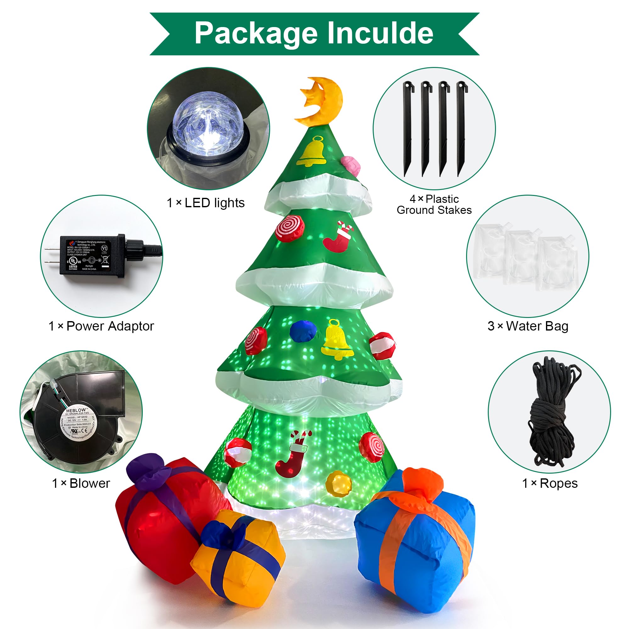 COOLWUFAN 7.5 FT Christmas Inflatables Outdoor Decorations, Christmas Blow Up Yard Decorations Inflatable Christmas Tree with LED Lights Inflatable Christmas Decorations Outdoor Holiday Decorations