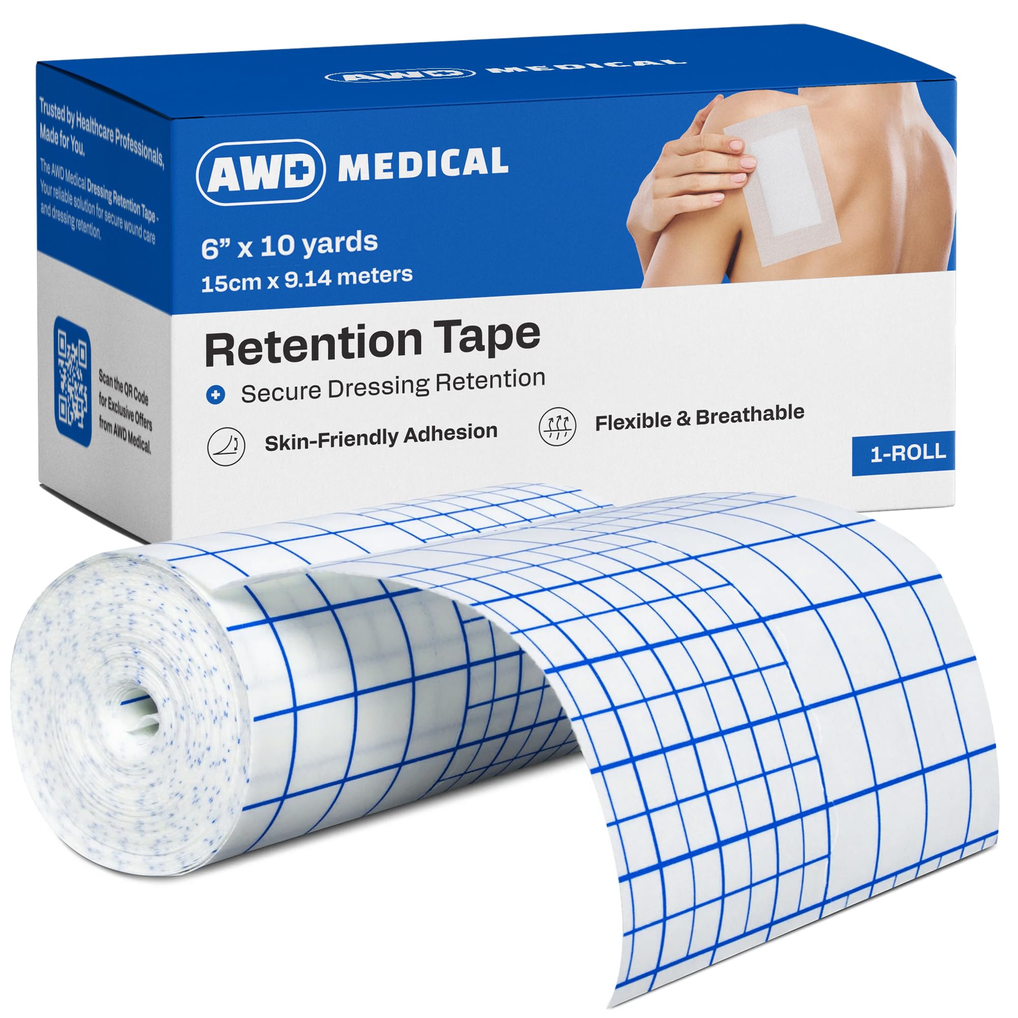 Dressing Retention Tape - Medical Non Woven, Skin Friendly, Adhesive Wound Dressing Tape, Secures Primary Dressings with Ease Release Backing (6" x 10 yds) (1)