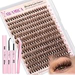 Yawamica Brown Lash Clusters Kit Fluffy Lash Extension Kit 10-16mm Wispy Eyelash Clusters D Curly Cluster Eyelash Extensions 50D Individual DIY Lashes Kit with Waterproof Bond and Seal Lash Tweezers
