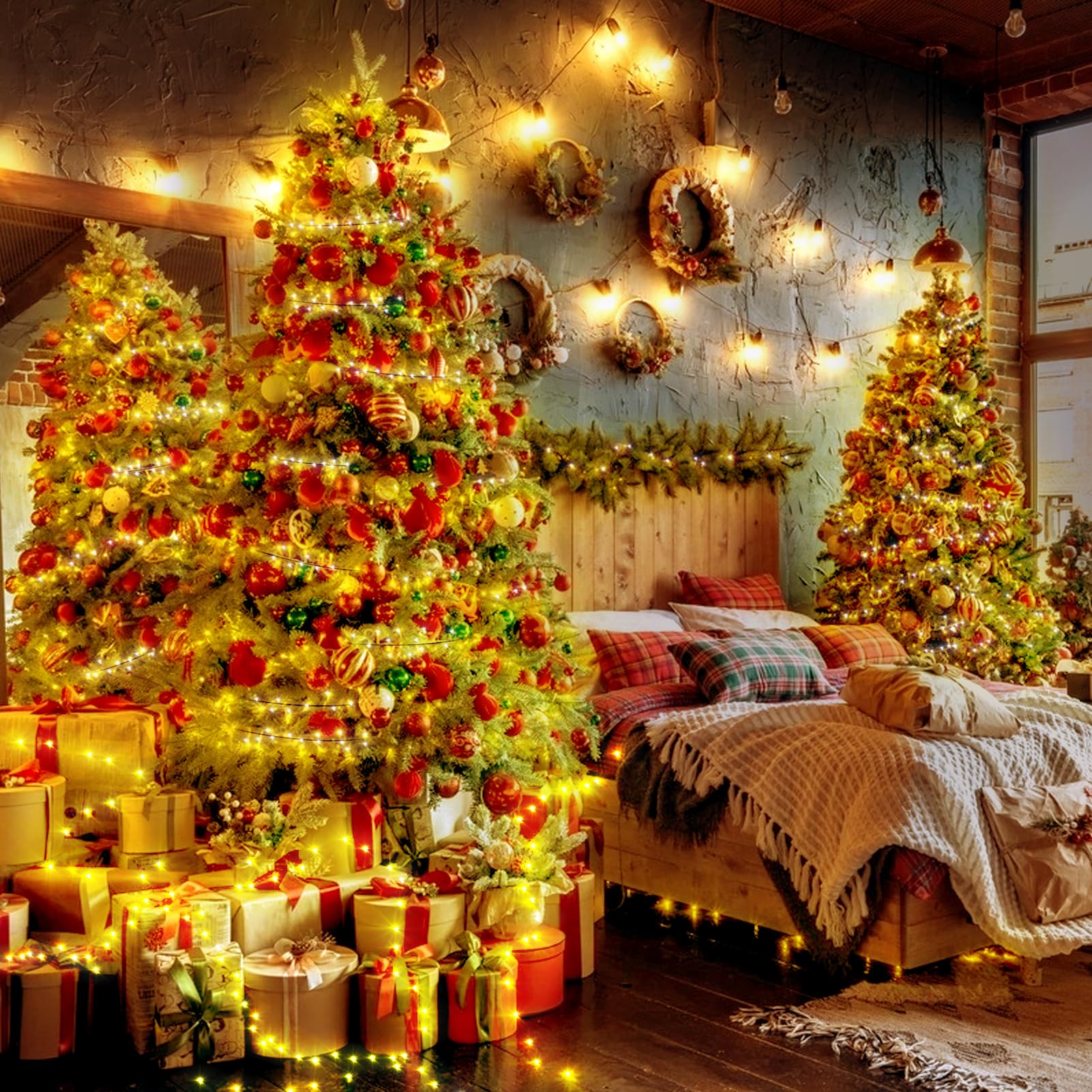 XURISEN 123M Lichterkette 1000 LED Warmweiß Dunkelgrün Weihnachtsbaum Timer 8 Modi IP44 Wasserdicht Fernbedienung für Garten Balkon Weihnachtsdekoration