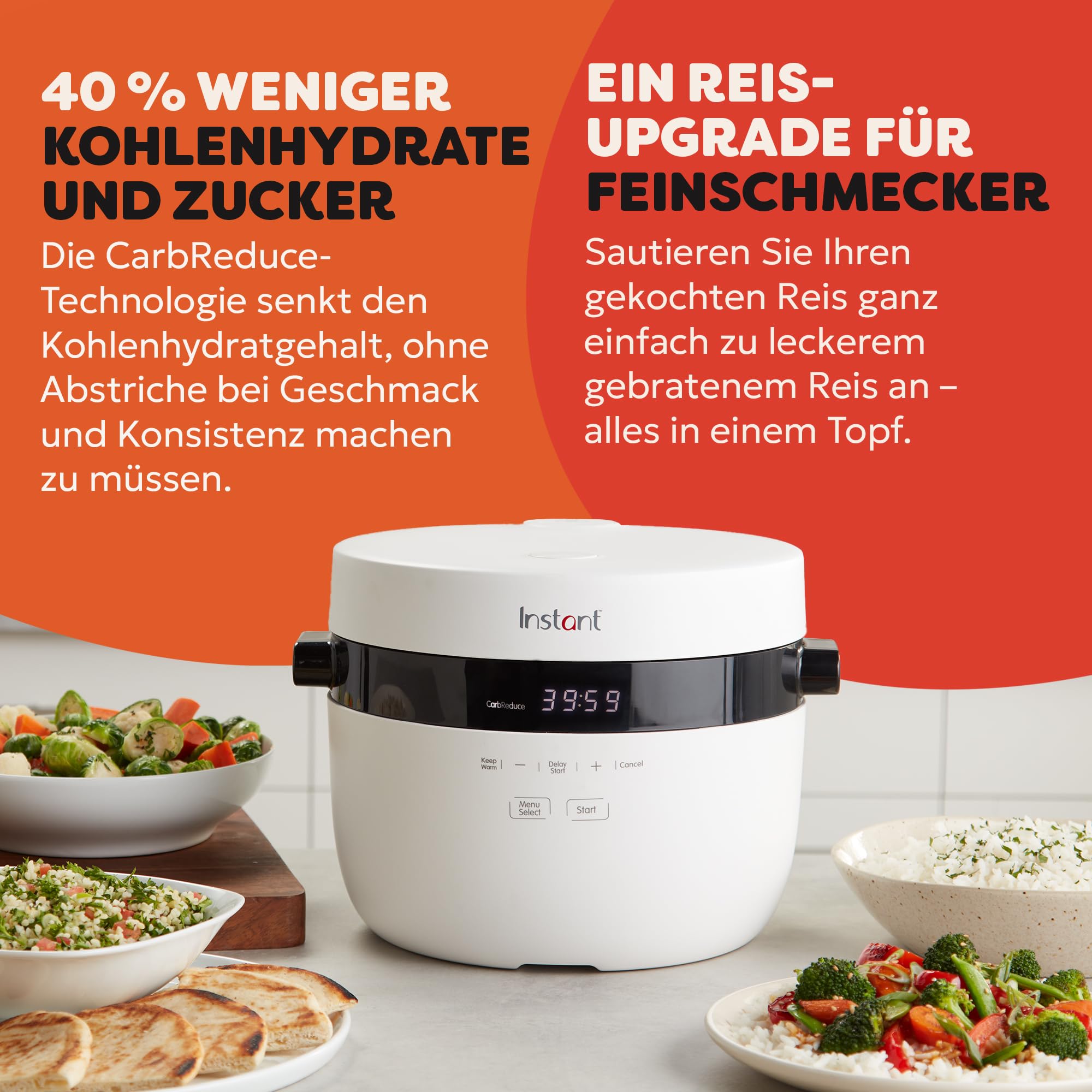 Instant Pot Reiskocher & Dampfgarer, 2,8 L (12 Tassen) – Antihaft-Kochtopf, spülmaschinenfest, Dämpfeinsatz aus Edelstahl, Messbecher, Reislöffel – mit Schongarer- und Sauté-Funktion