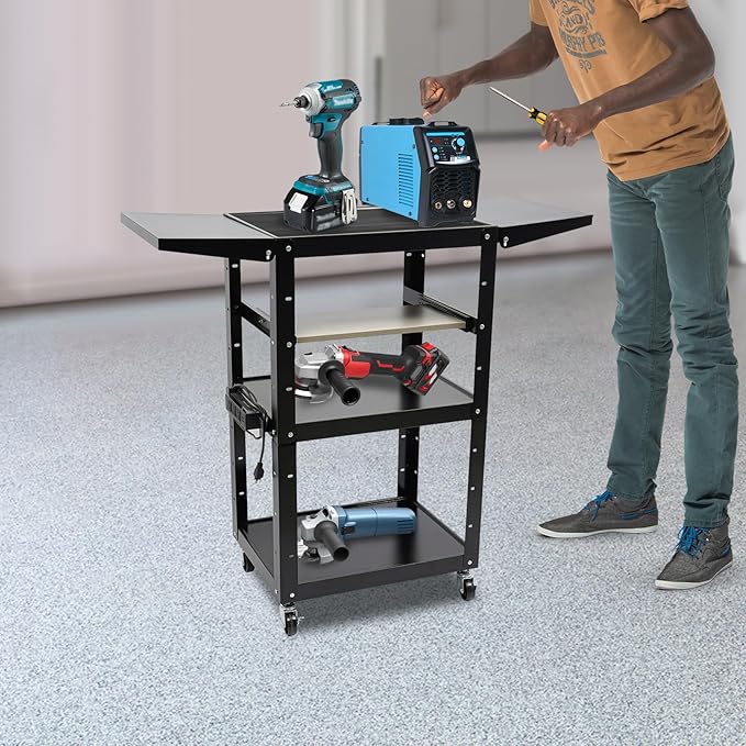 Carro Negro de Acero con Ruedas y Regleta Eléctrica Ajustable miniatura 6