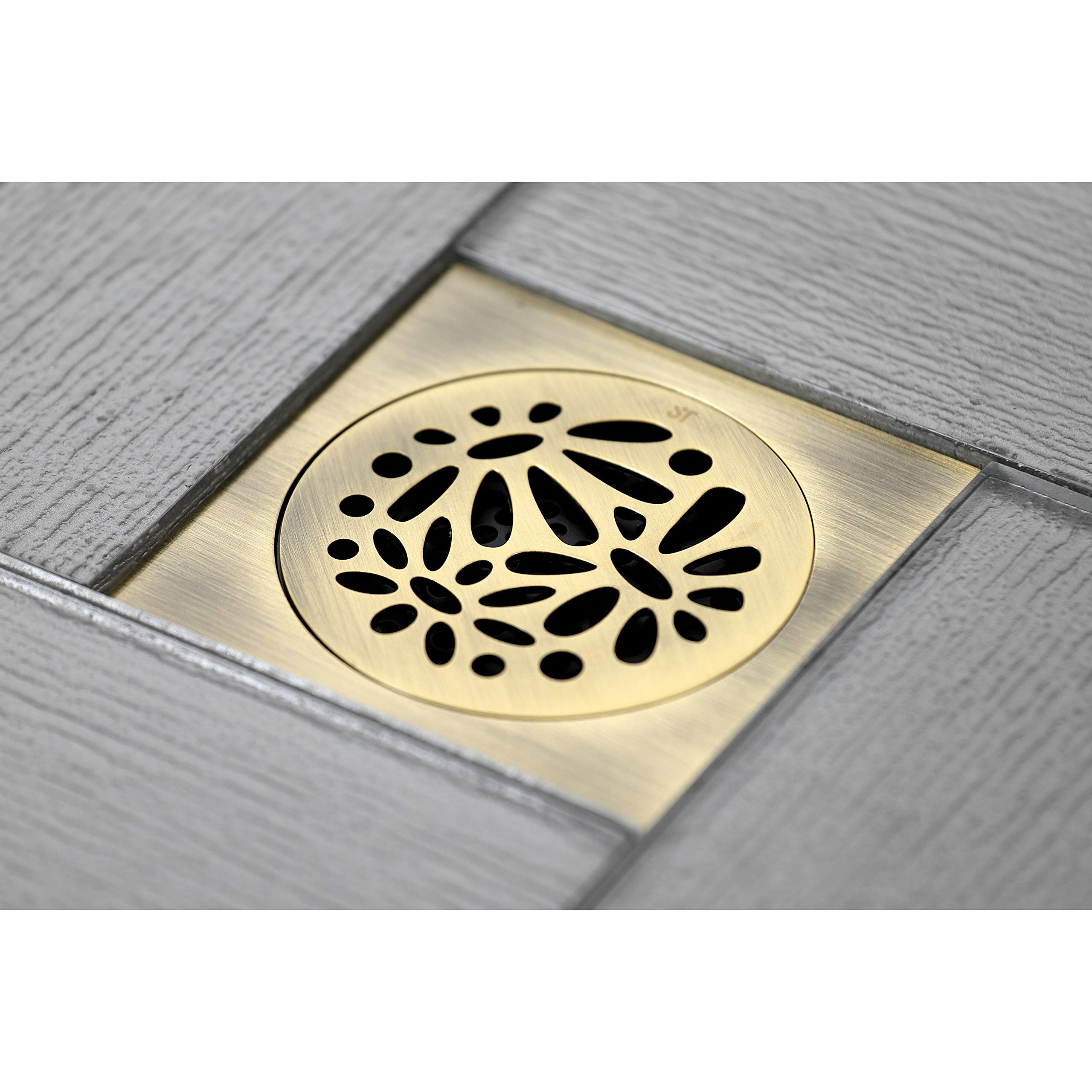 Kingston Brass BSF6360AB Su Yolu Çiçekli 10,16 cm Kare Izgara Duş Tahliyesi, Antik Pirinç