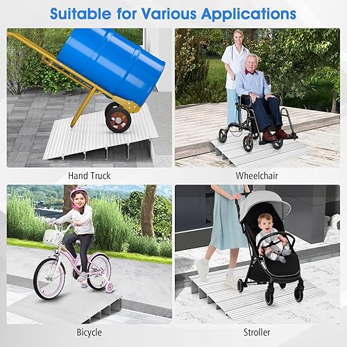 Miniatura 10 de Goplus Rampa de umbral de puerta, rampas de umbral de elevación de 4 pulgadas para puertas con superficie antideslizante, rampas de entrada de