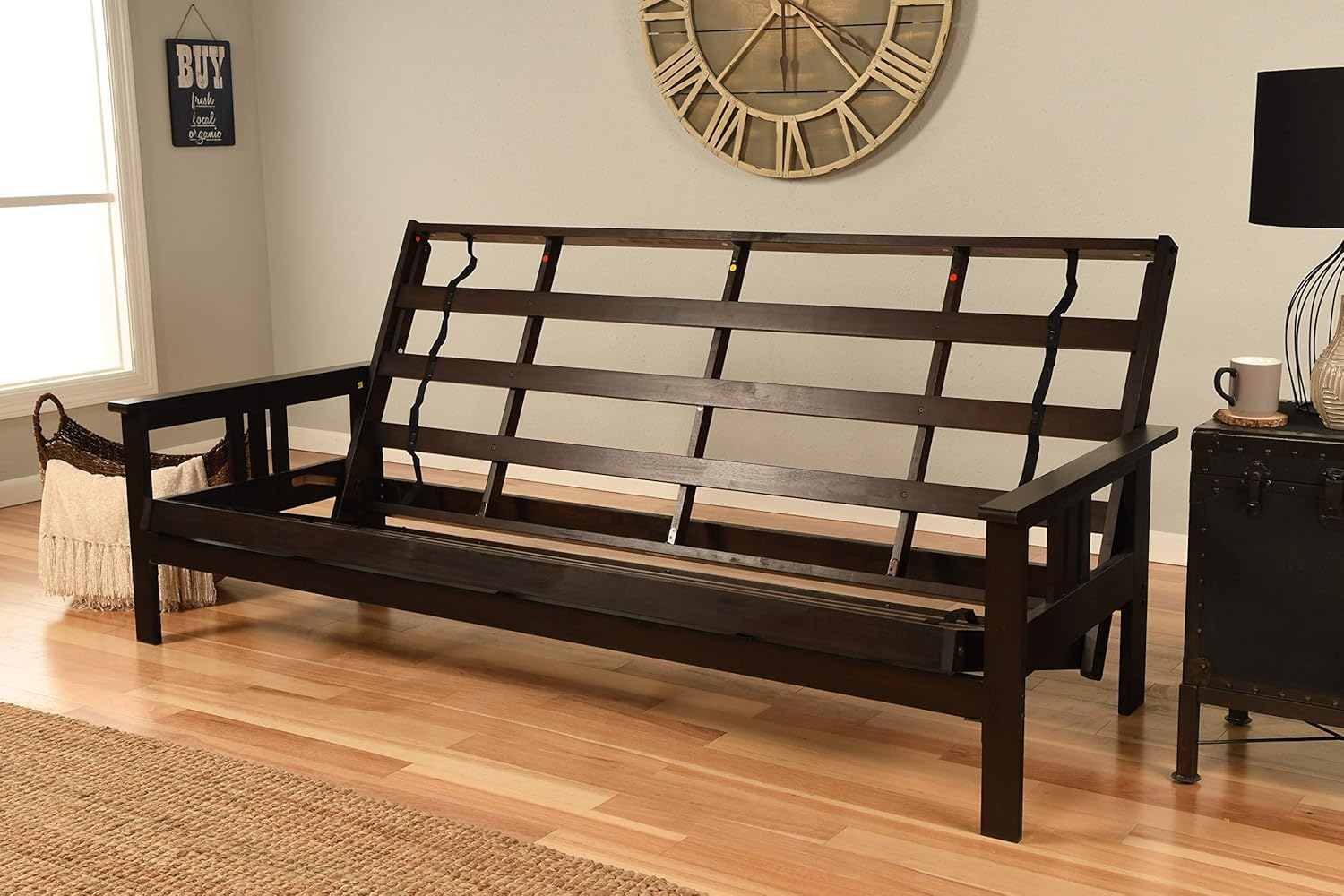 Kodiak Furniture Monterey Queen Futon Set in Espresso Finish, Suede Black