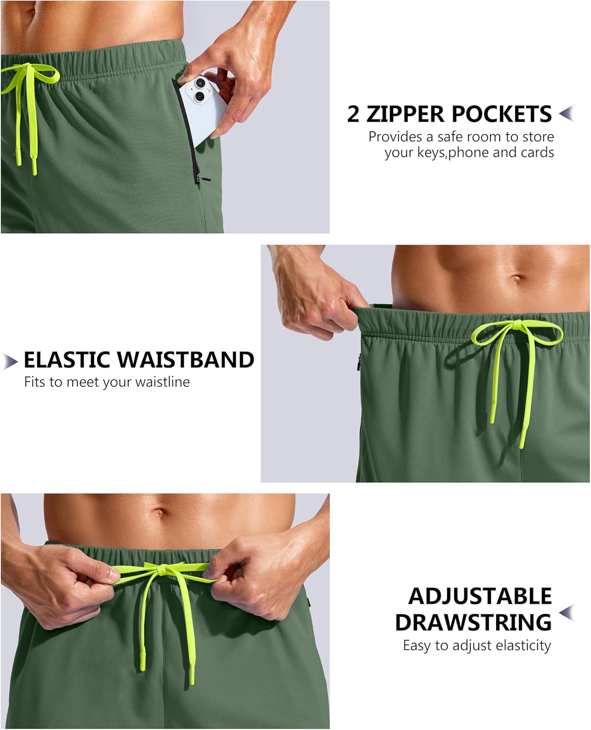 Pudolla Men's Workout Running Shorts with Zipper Pockets 5" Lightweight Quick Dry Athletic Gym Mesh Shorts no Liner - Image 3