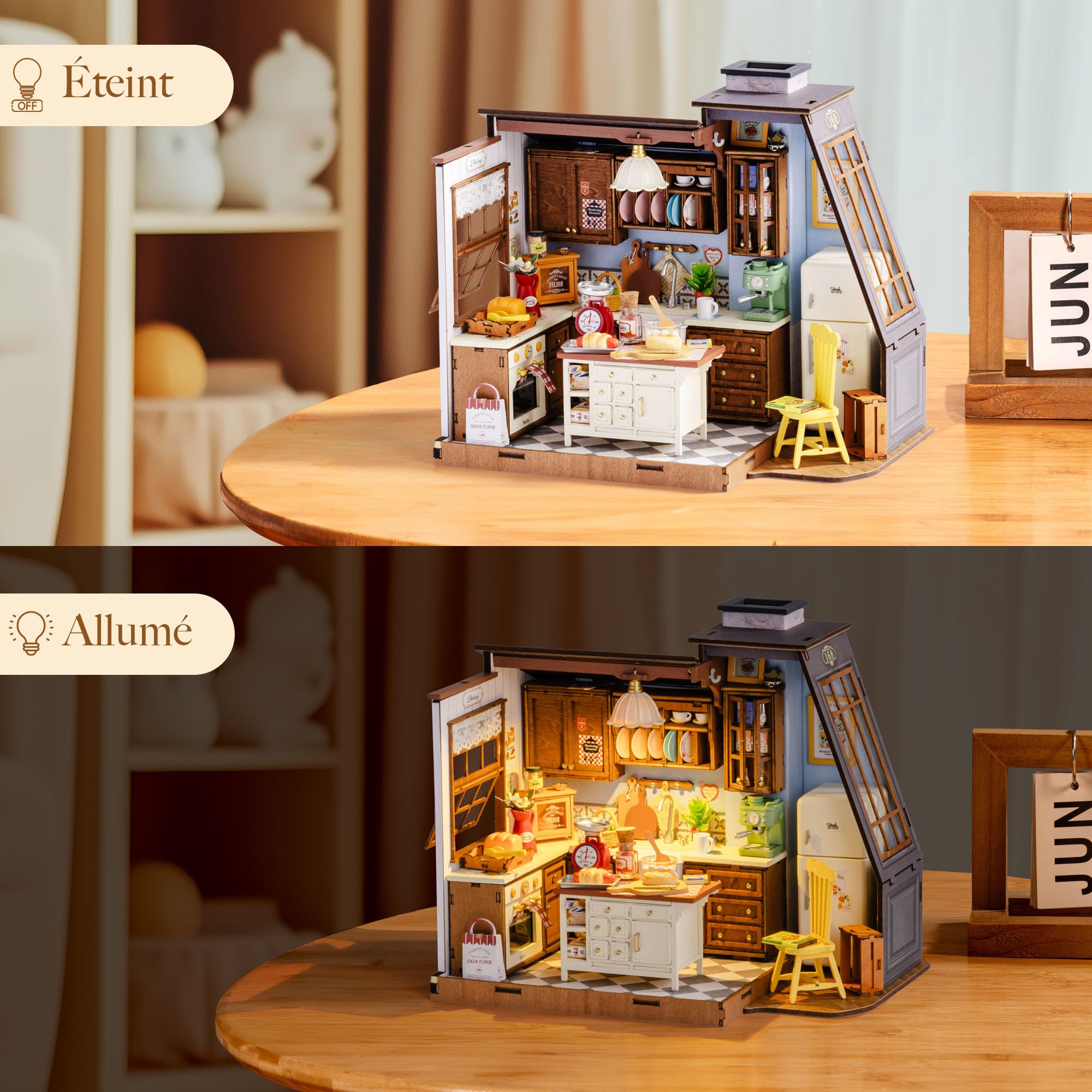 Rolife Maison Miniature - Maquette 3D Puzzle Cuisine de Boulangerie, Maison de Poupée en Bois 3D à Construire Book Nook pour Adultes et Adolescents