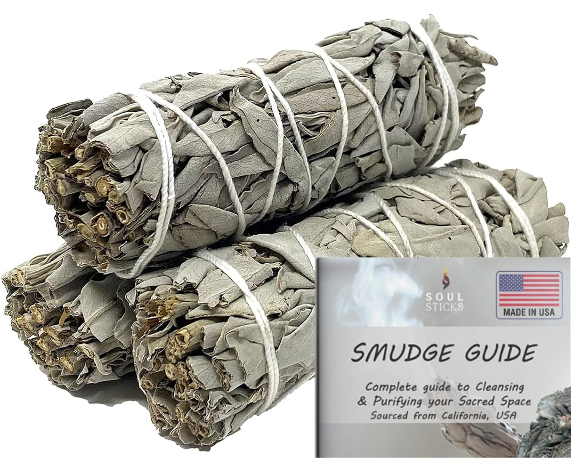 SOUL STICKS 4 Inch 3 Pack Organic White Sage Smudge Smudging Sticks | Bulk Quantities for Home Cleansing, Good Energy Meditation & Smudging Rituals | Sustainably Sourced California White Sage Bundle