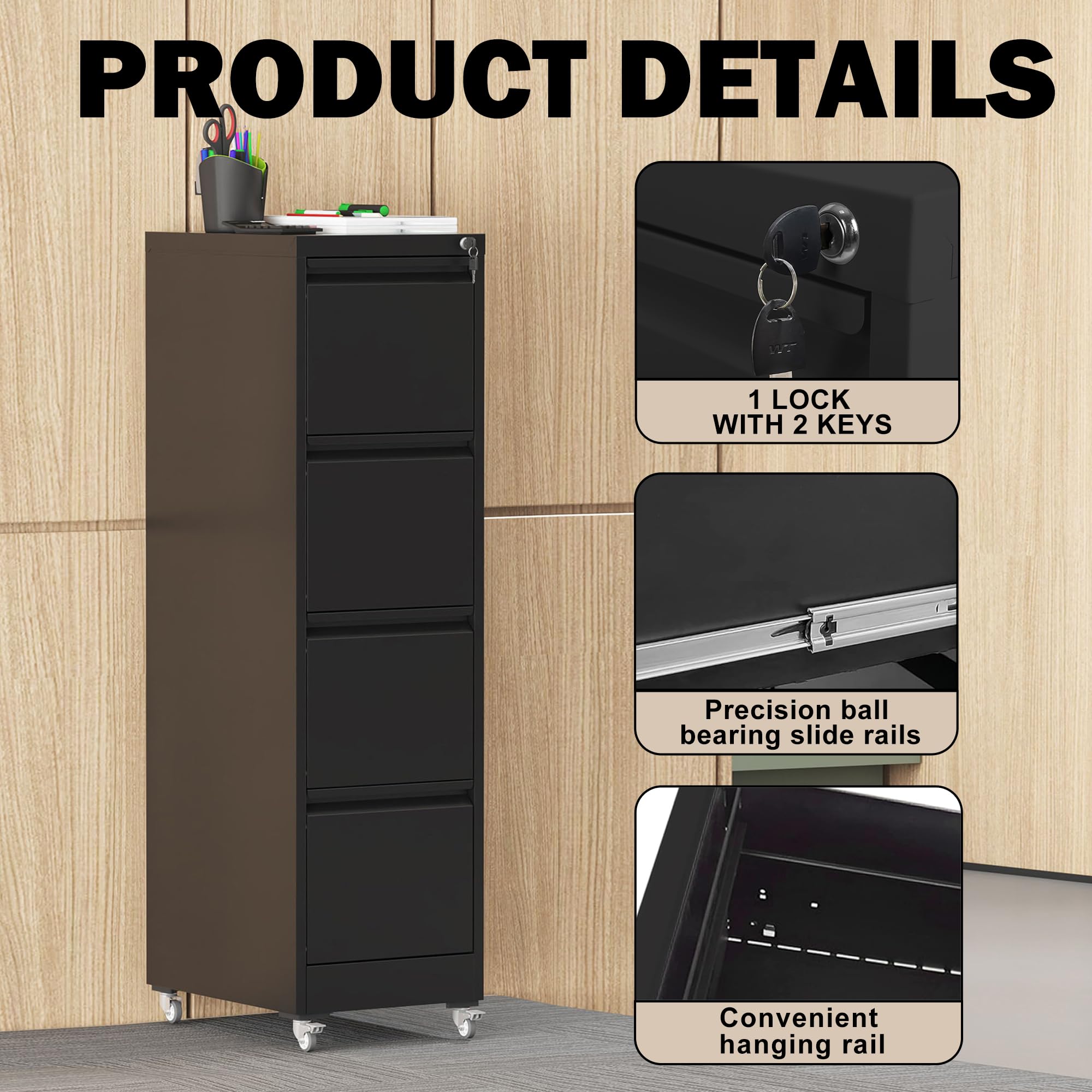 Amazon.com: FOSTOKO File Cabinet with Lock, 4 Drawers Filing