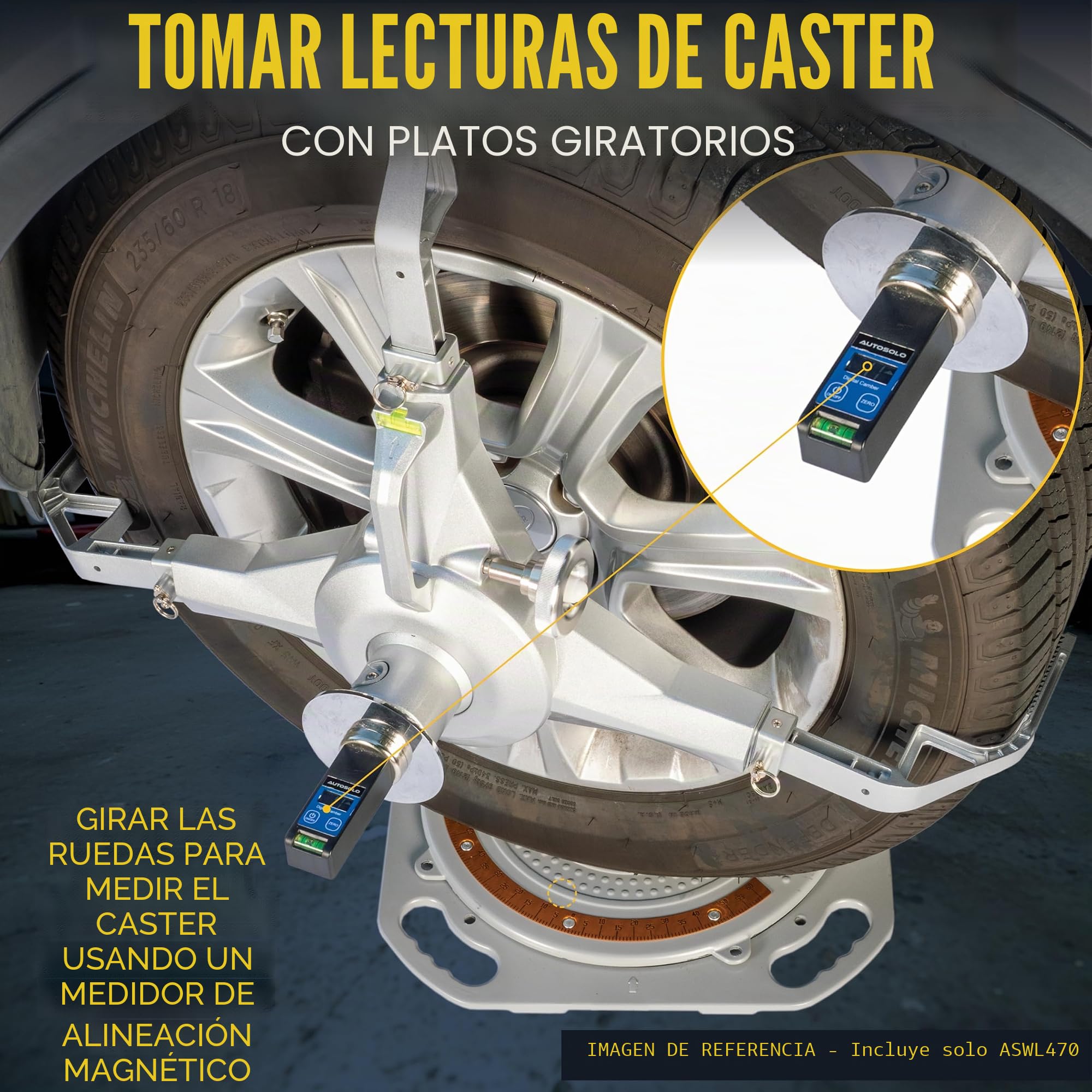 Abrazadera de Neumático para Alineación de Ruedas, Rango 47-110 cm (18,5"-43,3") de Diámetro, Placa Adaptadora Magnética para Medidores de Camber y Caster