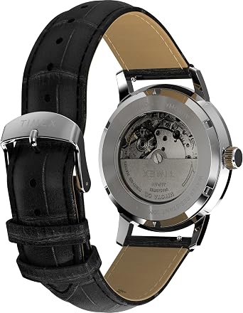 Timex Men's Marlin Automatic 40 mm Watch - Black Leather Two-Piece Quick Release Strap Black Dial Stainless Steel Case TW2W33900