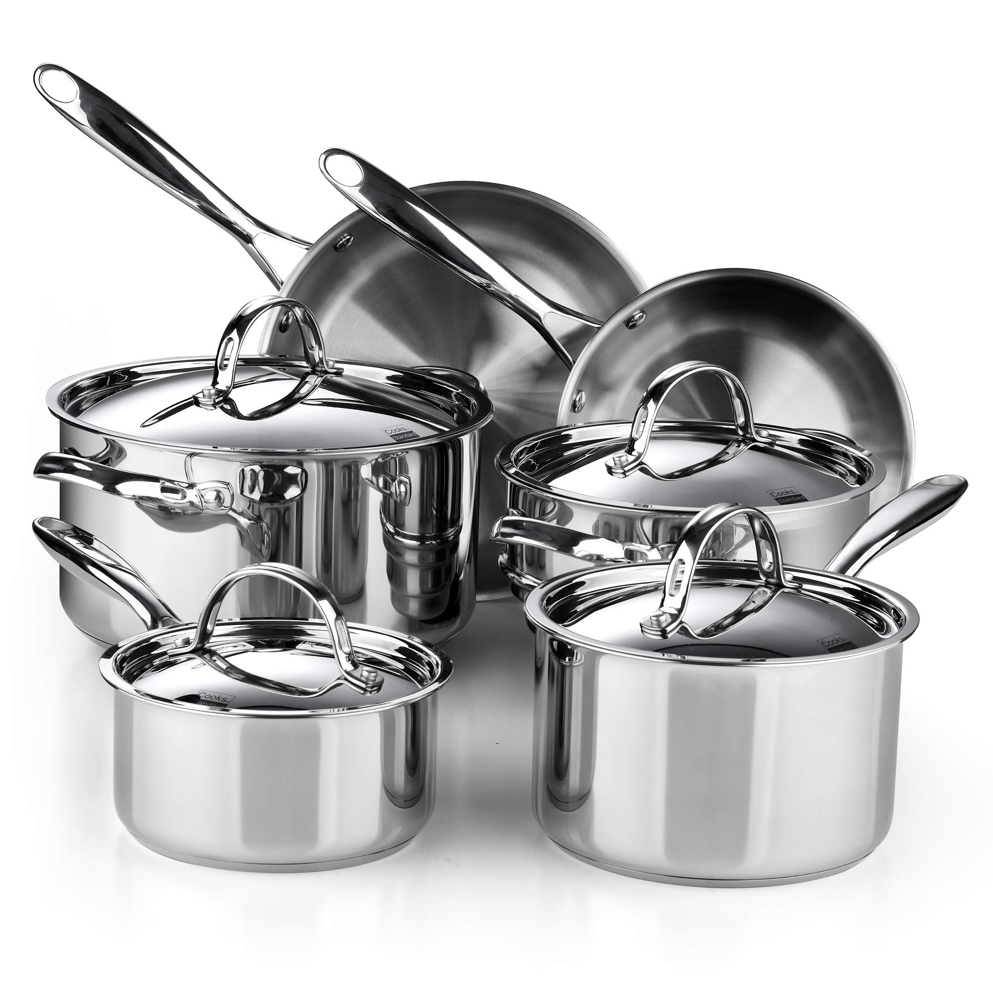 Cooks Standard Classic Stainless Steel Cookware Set, 10- Pieces, Silver