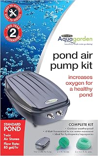 Aquagarden, Pond Air Pump Kit, Outdoor Weather Proof air Pump, Twin Outlet Pond Oxygenator, Inc 2 Air Stones & 2 Air Lines, 85 gal/hr Flow Rate, Economical to Run, for Standard Ponds