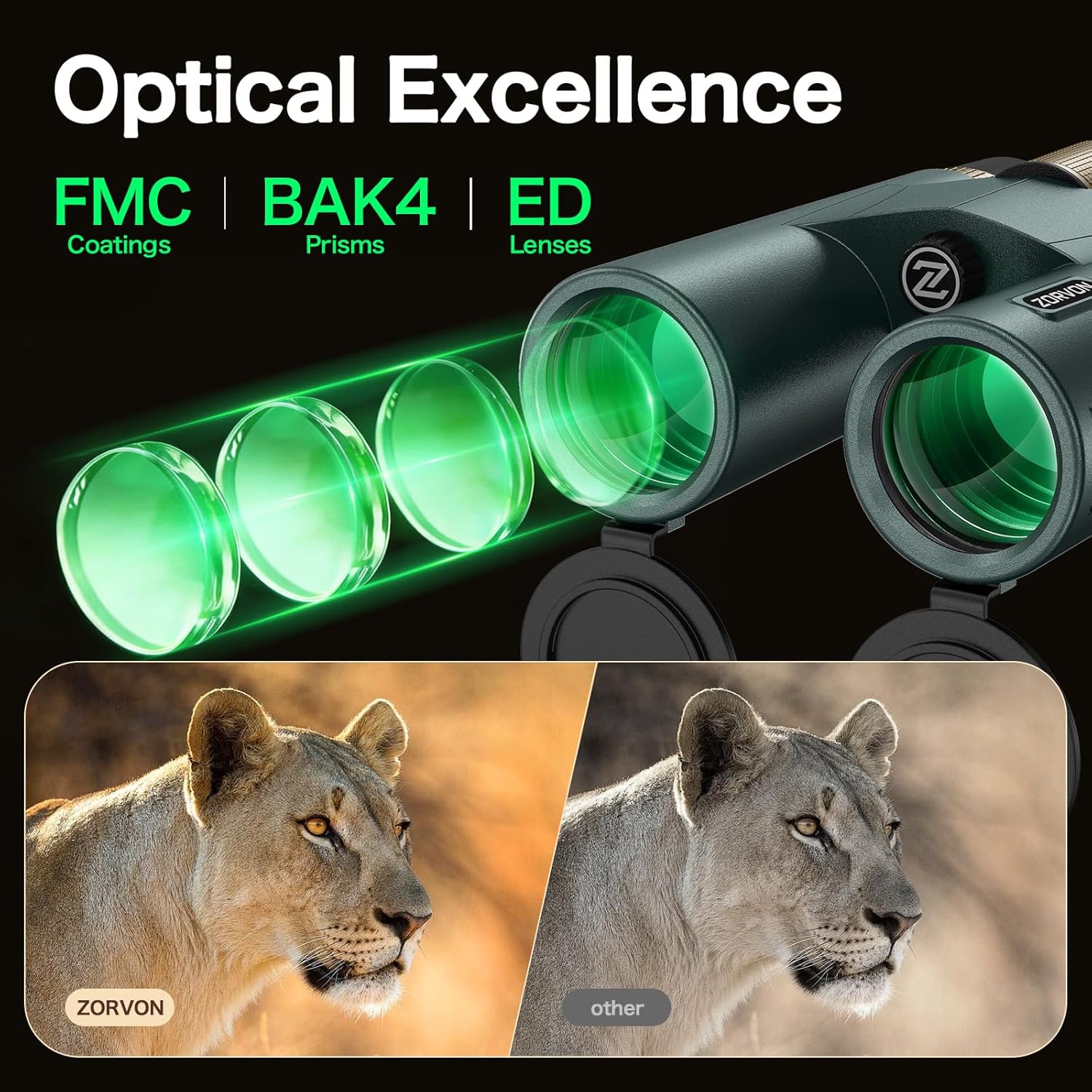 10x42 Binoculars for Adults, High Powered Bright Clear Optics with BAK4 Prisms, Waterproof for Bird Watching, Hunting, Wildlife Viewing(Green) - Image 5