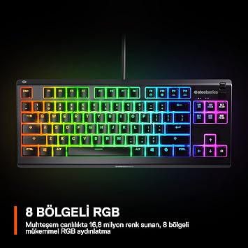 steelseries Apex 3 TKL Turkish Gaming Keyboard Tenkeyless, 8 Zone RGB Lighting Turkish QWERTY