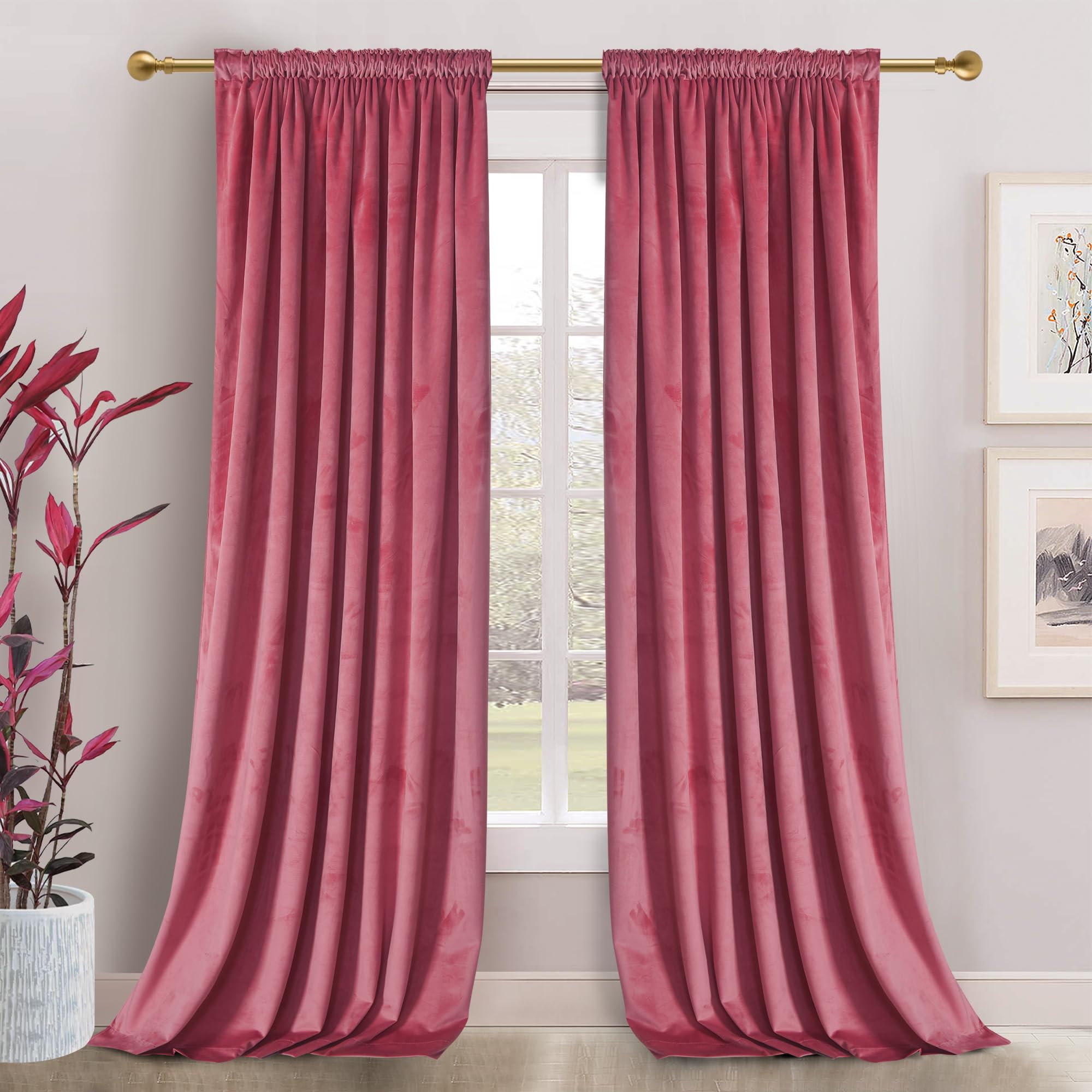 Amazon｜Roslynwood キャンディピンクベルベットカーテン ホーム