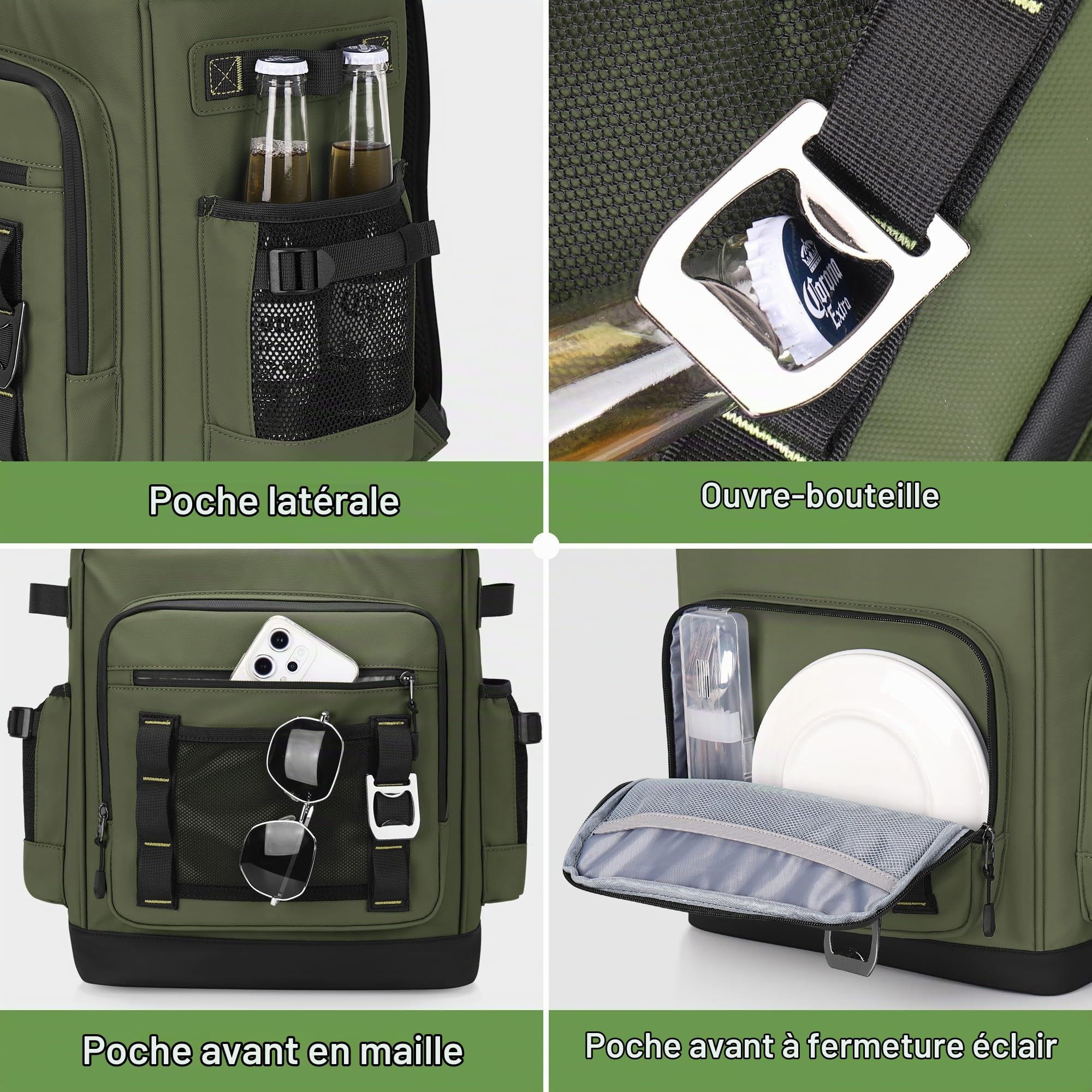 Sac a Dos Isotherme Extensible, Grand Sac Glaciere Imperméable Anti-Fuites, Sac à Dos Pique-Nique Thermique pour Homme & Femme
