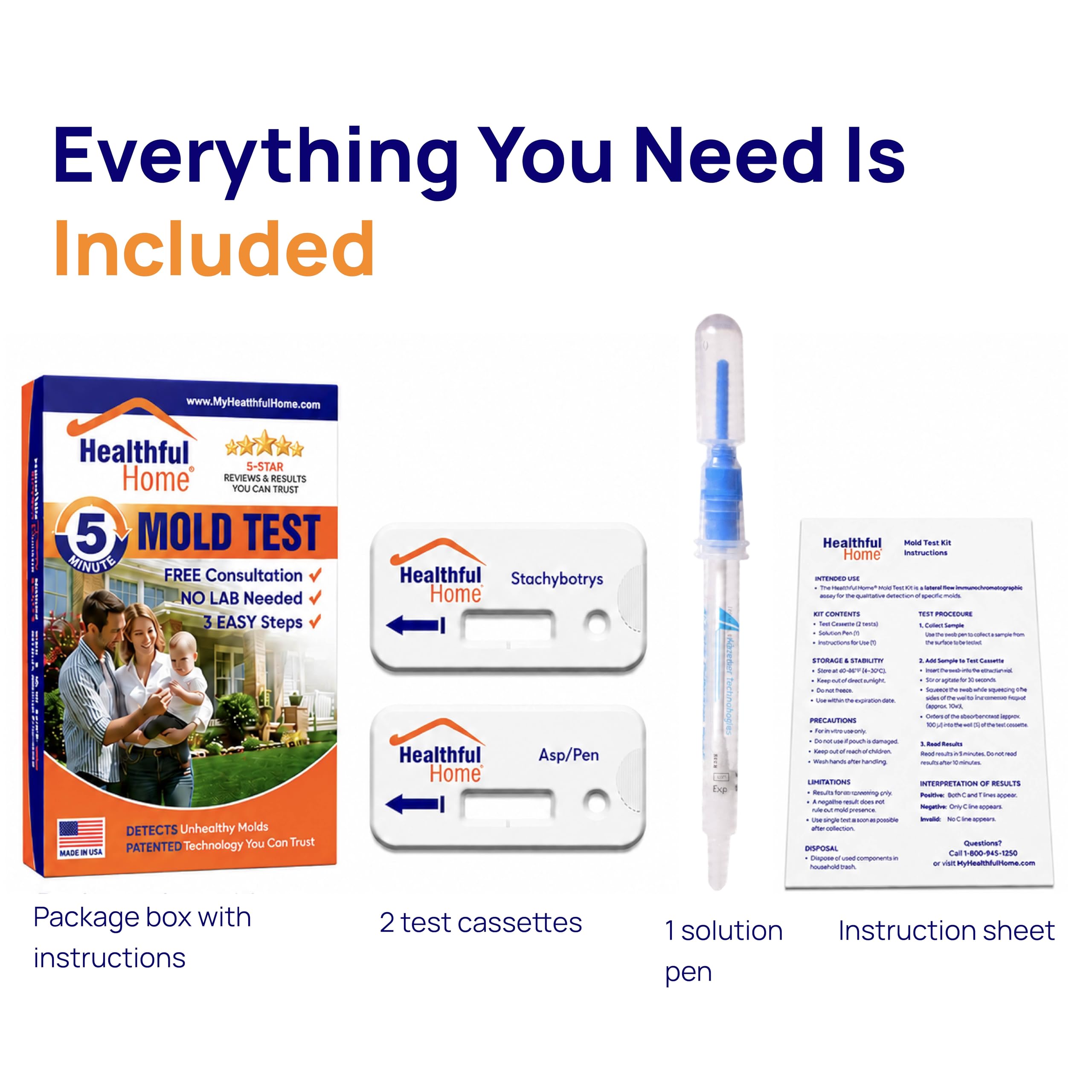 Healthful Home Prueba de moho en casa de 5 minutos (Aspergillus, Penicillium, Stachybotrys)