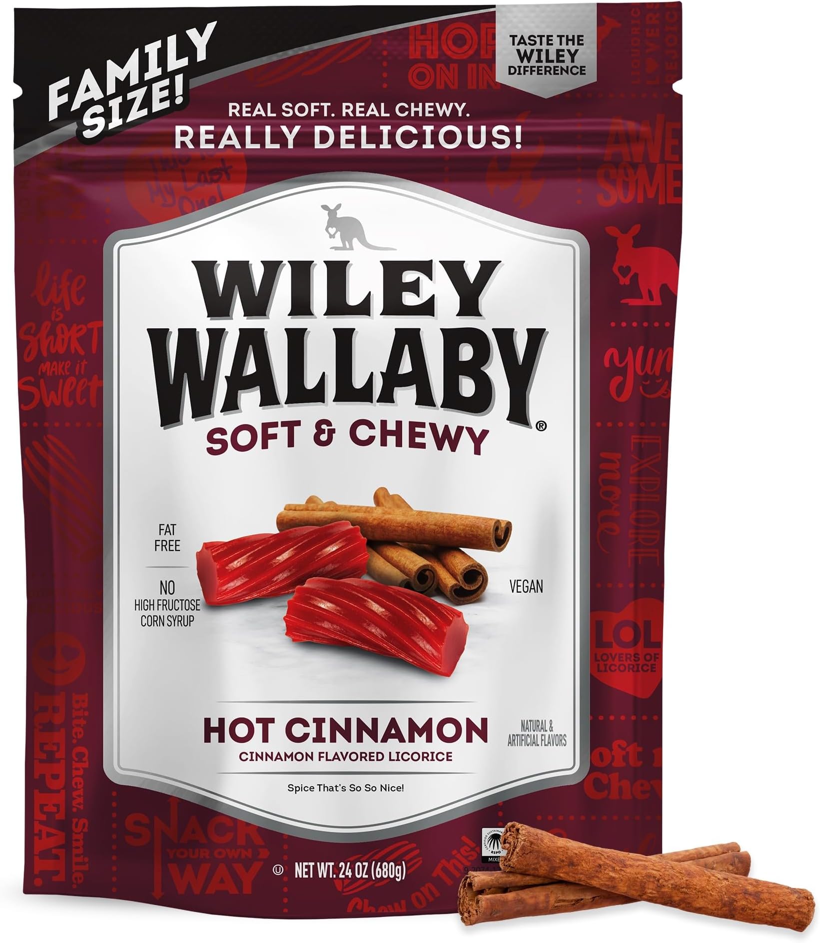 Wiley Wallaby Licorice 24 Ounce Classic Gourmet Soft & Chewy Australian Cinnamon Licorice Candy Twists, 1 Pack